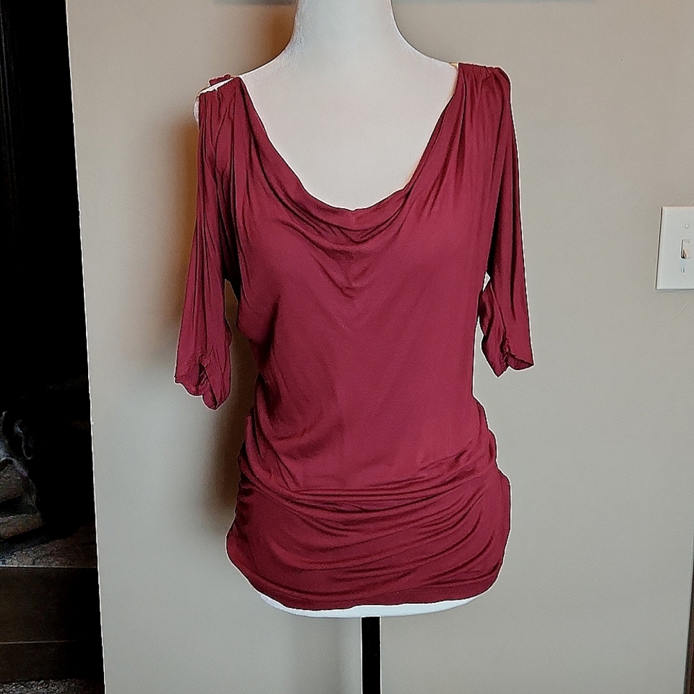 Burgundy cold shoulder top